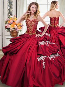 Sleeveless Floor Length Beading and Appliques and Pick Ups Lace Up Quinceanera Gowns with Wine Red