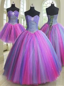 Designer Three Piece Sleeveless Lace Up Floor Length Beading Sweet 16 Dress