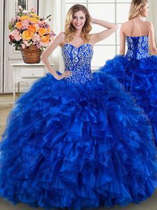 Royal Blue Quinceanera Gown Military Ball and Sweet 16 and Quinceanera and For with Beading and Ruffles Sweetheart Sleev