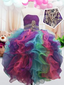 Floor Length Multi-color Little Girl Pageant Gowns Strapless Sleeveless Zipper
