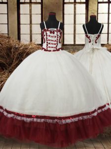 Ideal White and Wine Red Pageant Dress Wholesale Quinceanera and Wedding Party and For with Beading Straps Sleeveless La