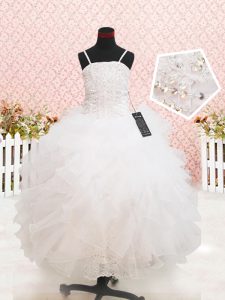 Sleeveless Beading and Lace and Ruffles Zipper Pageant Dress for Womens