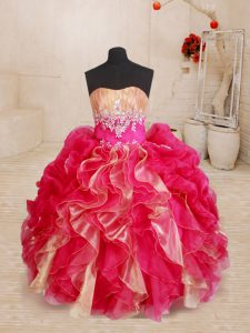 Cute Sleeveless Lace Up Floor Length Beading and Ruffles Child Pageant Dress