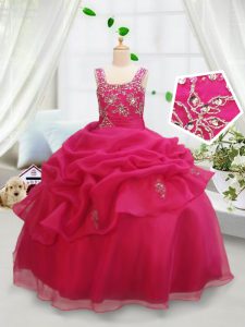 Pick Ups Ball Gowns Evening Gowns Hot Pink Square Organza Sleeveless Floor Length Zipper
