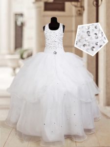 Dynamic Halter Top Ruffled White Sleeveless Organza Lace Up Pageant Dress for Teens for Quinceanera and Wedding Party