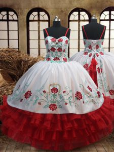 Sexy Ruffled Spaghetti Straps Sleeveless Lace Up Little Girls Pageant Dress Wholesale White and Red Organza