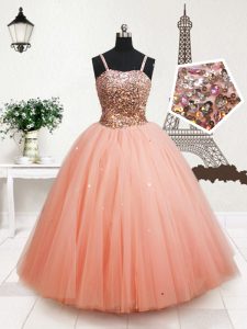 Pretty Straps Sleeveless Beading and Sequins Zipper Little Girls Pageant Gowns