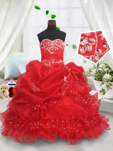 Dazzling Sequins Pick Ups Ruffled Floor Length Ball Gowns Sleeveless Red Pageant Dress Lace Up