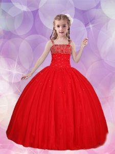 Sumptuous Red Straps Lace Up Beading Pageant Dresses Sleeveless