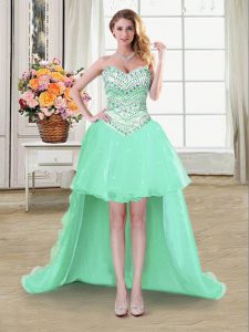 Stylish High Low A-line Sleeveless Apple Green Prom Gown Lace Up