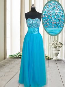 Vintage Sleeveless Lace Up Floor Length Beading Prom Dress