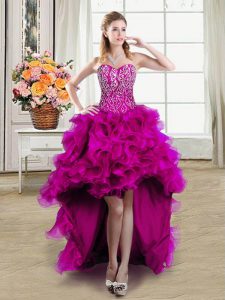 Ball Gowns Evening Dress Fuchsia Sweetheart Organza Sleeveless High Low Lace Up