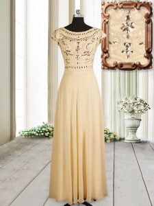 Simple Scoop Champagne Cap Sleeves Chiffon Zipper Homecoming Dress for Prom