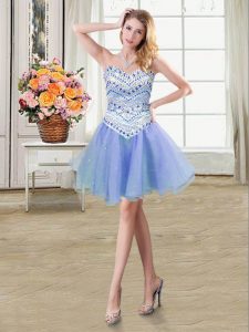 Excellent Lavender Sleeveless Organza Lace Up for Prom and Party