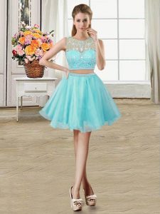 Custom Fit Scoop Sleeveless Tulle Prom Party Dress Beading Zipper