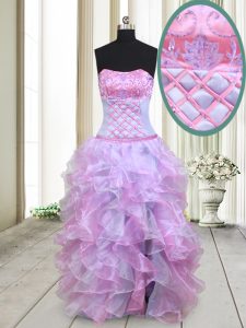 Sleeveless Lace Up Floor Length Beading and Ruffles Homecoming Dress