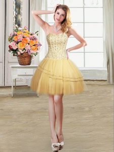 Gold Lace Up Sweetheart Beading and Sequins Evening Dress Tulle Sleeveless