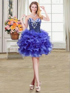 High Quality Blue Sweetheart Lace Up Beading and Ruffles Prom Party Dress Sleeveless