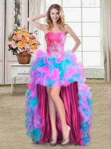 High Low Multi-color Dress for Prom Organza and Tulle Sleeveless Beading and Ruffles
