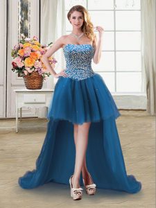 Graceful Tulle Sleeveless High Low Prom Party Dress and Beading