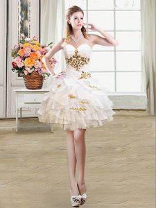 White Ball Gowns Organza Sweetheart Sleeveless Beading and Ruffles Mini Length Lace Up