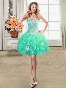 Admirable Sweetheart Sleeveless Organza Prom Evening Gown Beading and Ruffles and Sequins Lace Up