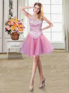 Amazing A-line Dress for Prom Lilac Sweetheart Organza Sleeveless Mini Length Lace Up