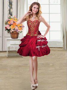 Wine Red Ball Gowns Taffeta Sweetheart Sleeveless Beading and Appliques and Pick Ups Mini Length Lace Up Prom Dress