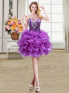 Graceful Mini Length Ball Gowns Sleeveless Eggplant Purple Homecoming Dress Lace Up