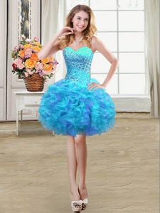 Luxurious Beading and Ruffles Evening Dress Multi-color Lace Up Sleeveless Mini Length