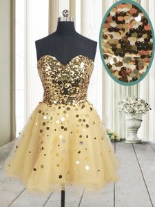 Amazing Sleeveless Zipper Mini Length Sequins Prom Dress