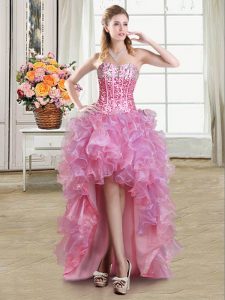 Edgy Sleeveless Lace Up High Low Sequins Prom Party Dress