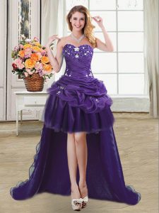 Purple Sweetheart Lace Up Beading and Appliques and Pick Ups Prom Gown Sleeveless