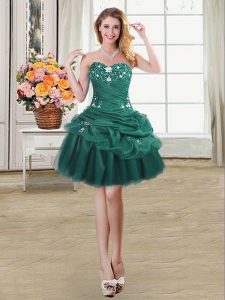 Graceful Pick Ups Dark Green Sleeveless Organza Lace Up Evening Dress for Prom and Party