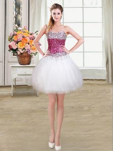 Colorful White Ball Gowns Tulle Sweetheart Sleeveless Beading Mini Length Lace Up Prom Dresses