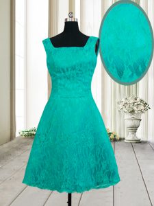 Custom Made Turquoise Zipper Square Lace Prom Dress Lace Sleeveless
