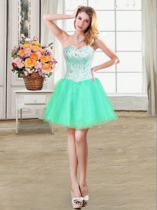 Custom Design Turquoise Ball Gowns Sweetheart Sleeveless Organza Mini Length Lace Up Beading Prom Evening Gown