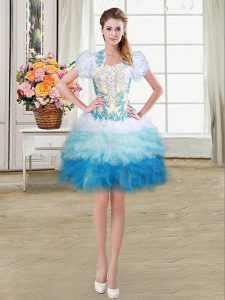 High End Organza Sleeveless Mini Length Homecoming Dress and Beading and Appliques and Ruffles