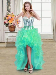 Elegant High Low Ball Gowns Sleeveless Turquoise Prom Party Dress Lace Up