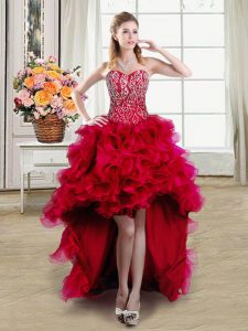Decent Sweetheart Sleeveless Lace Up Prom Party Dress Red Organza