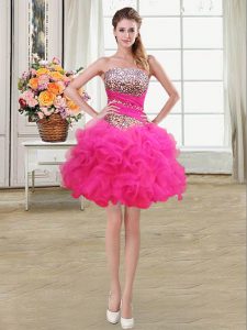 Sexy Sleeveless Lace Up Mini Length Beading and Ruffles and Ruffled Layers and Sequins Prom Dresses