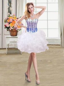 Nice White and Blue Evening Dress Prom and Party and For with Beading and Ruffles Sweetheart Sleeveless Lace Up