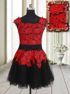 Graceful Red And Black Square Zipper Appliques Prom Dresses Sleeveless