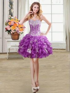 Sequins Eggplant Purple Sleeveless Organza Lace Up for Prom and Party