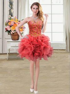 Pretty Sleeveless Lace Up Mini Length Beading and Ruffles Prom Dress