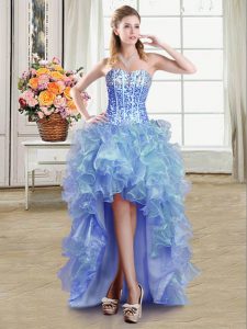 Blue Sweetheart Neckline Sequins Dress for Prom Sleeveless Lace Up