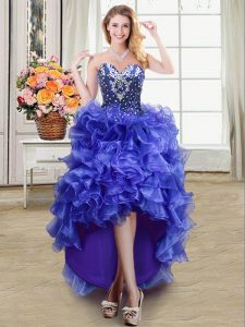 Modern Sleeveless Lace Up High Low Ruffles Prom Evening Gown