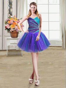 Multi-color Tulle Lace Up Prom Party Dress Sleeveless Mini Length Beading and Ruffles