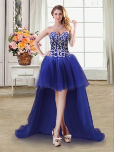 Sleeveless Lace Up High Low Beading and Sequins Evening Dress