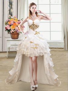 Hot Sale White Sleeveless High Low Beading and Ruffles Lace Up Dress for Prom